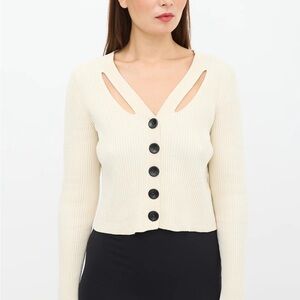 Proenza Schouler Cream Silk Ribbed Cut Out Cardigan